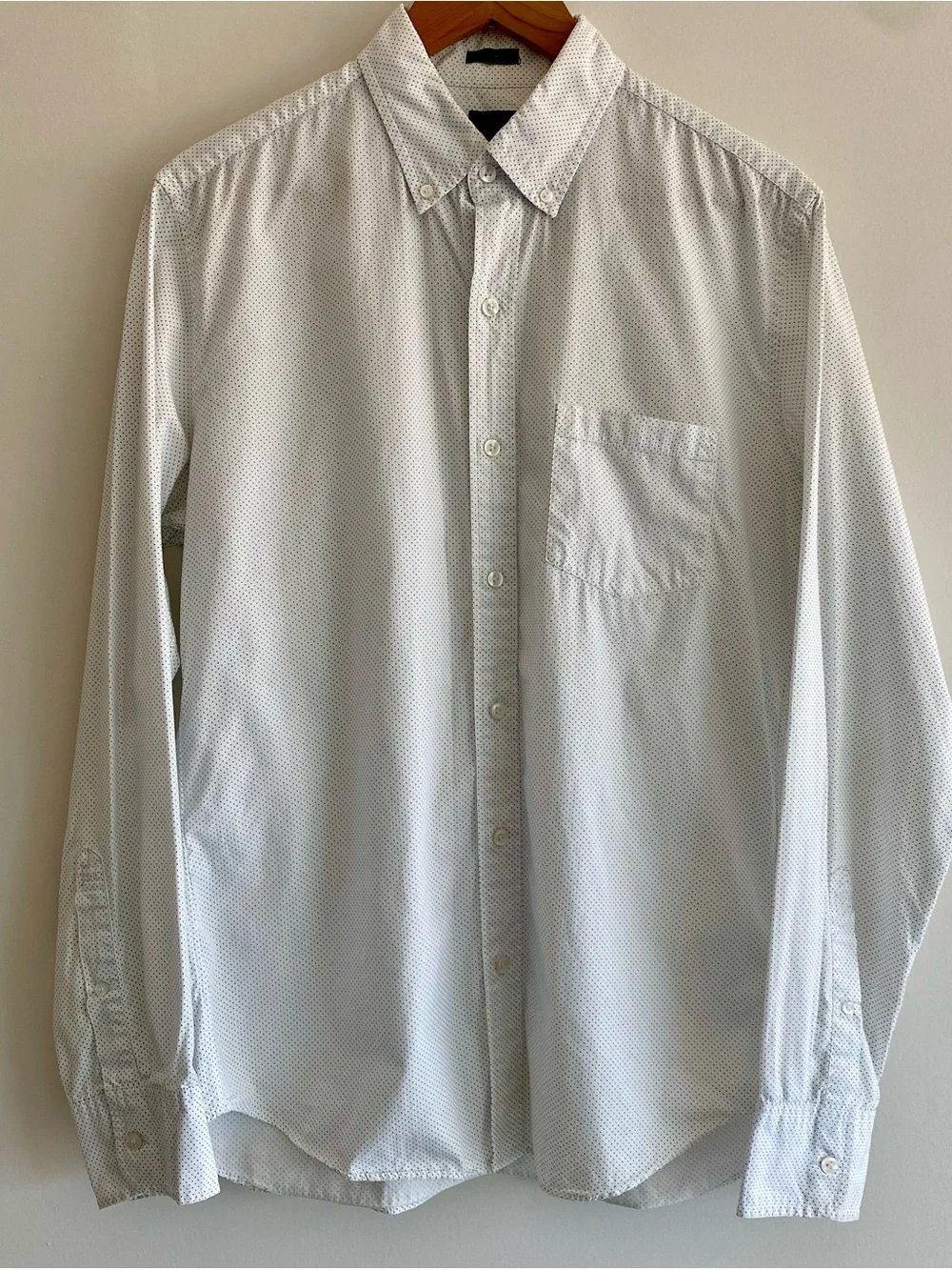 J.Crew Men's Slim Fit Button Down Shirt Micro Navy Polka Dot White, size M